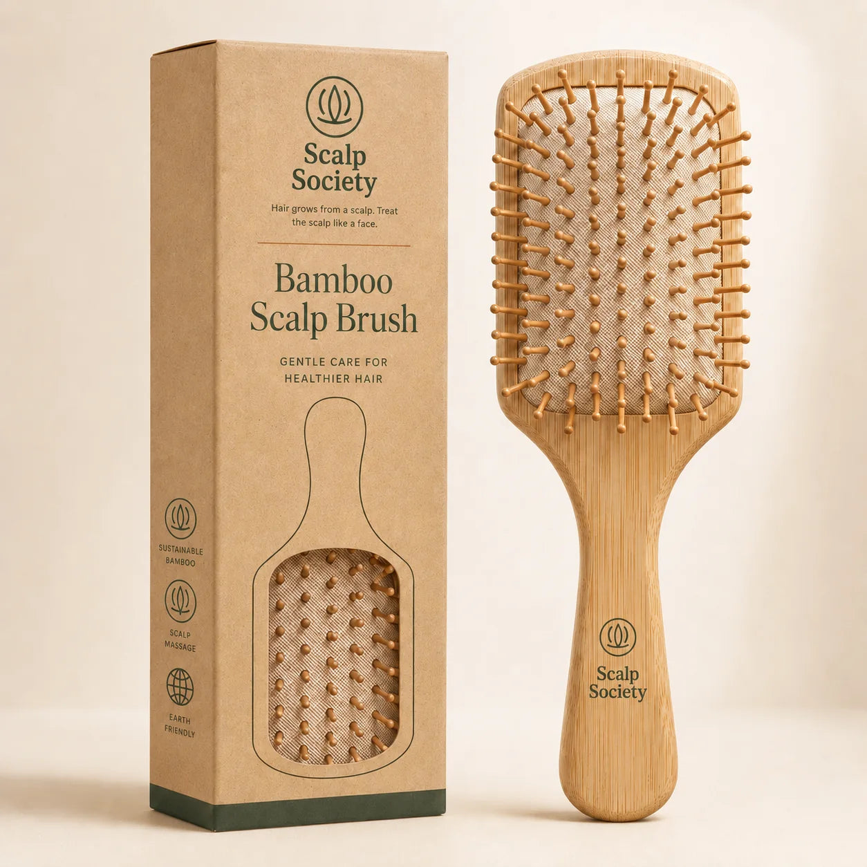 Bamboo scalp brush and packaging